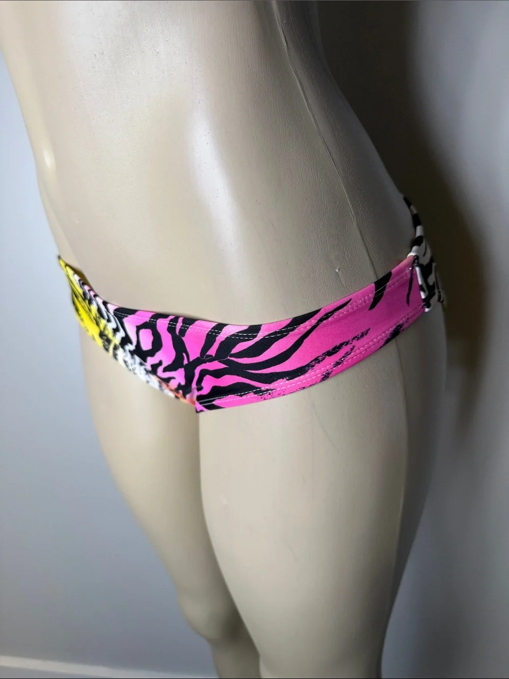 Hot Water Neon Zebra-Print Bikini Bottoms in Pink and Yellow